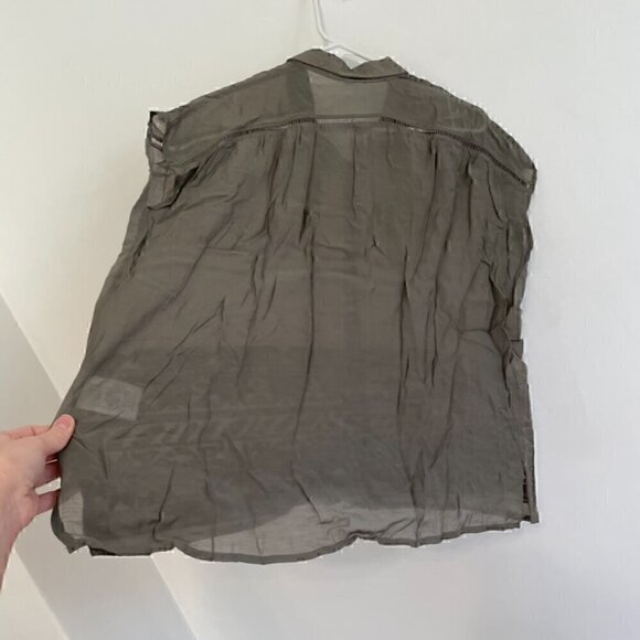 ERI + ALI ANTHROPOLOGIE Olive Green Embroidered Boxy Dolman Sleeve Button Down S - Picture 16 of 16